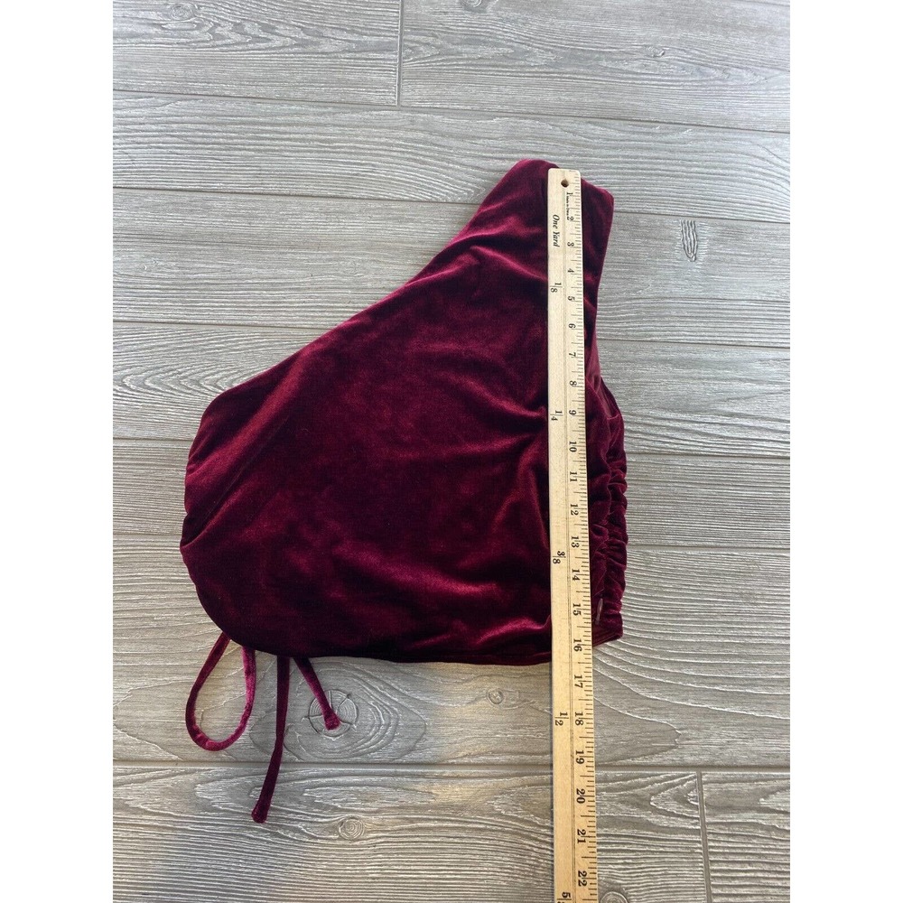 Lulu's VELVET ONE SHOULDER CROP TOP WOMENS SIZE Large Side Cinch Zipper NWT - Picture 4 of 10